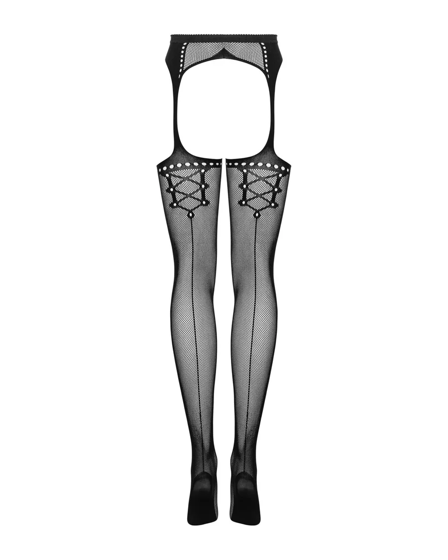 Сітчасті панчохи-стокінги зі стрілкою Obsessive Garter stockings S314 S/M/L, чорні, імітація гартері