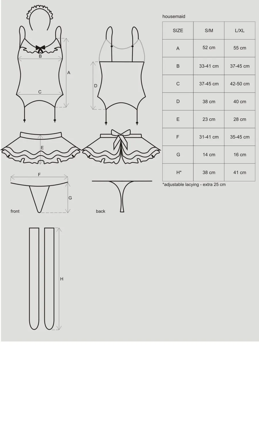 Эротический костюм горничной с юбкой Obsessive Housemaid 5 pcs costume L/XL, черно-белый, топ с подв