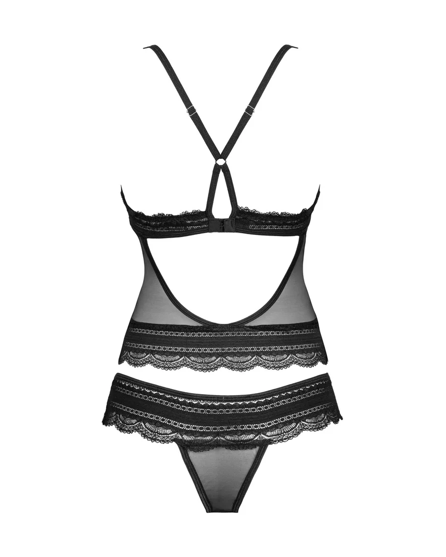 Полупрозрачный набор с украшениями Obsessive Ivannes top & thong 2XL/3XL, черный, топ и танга