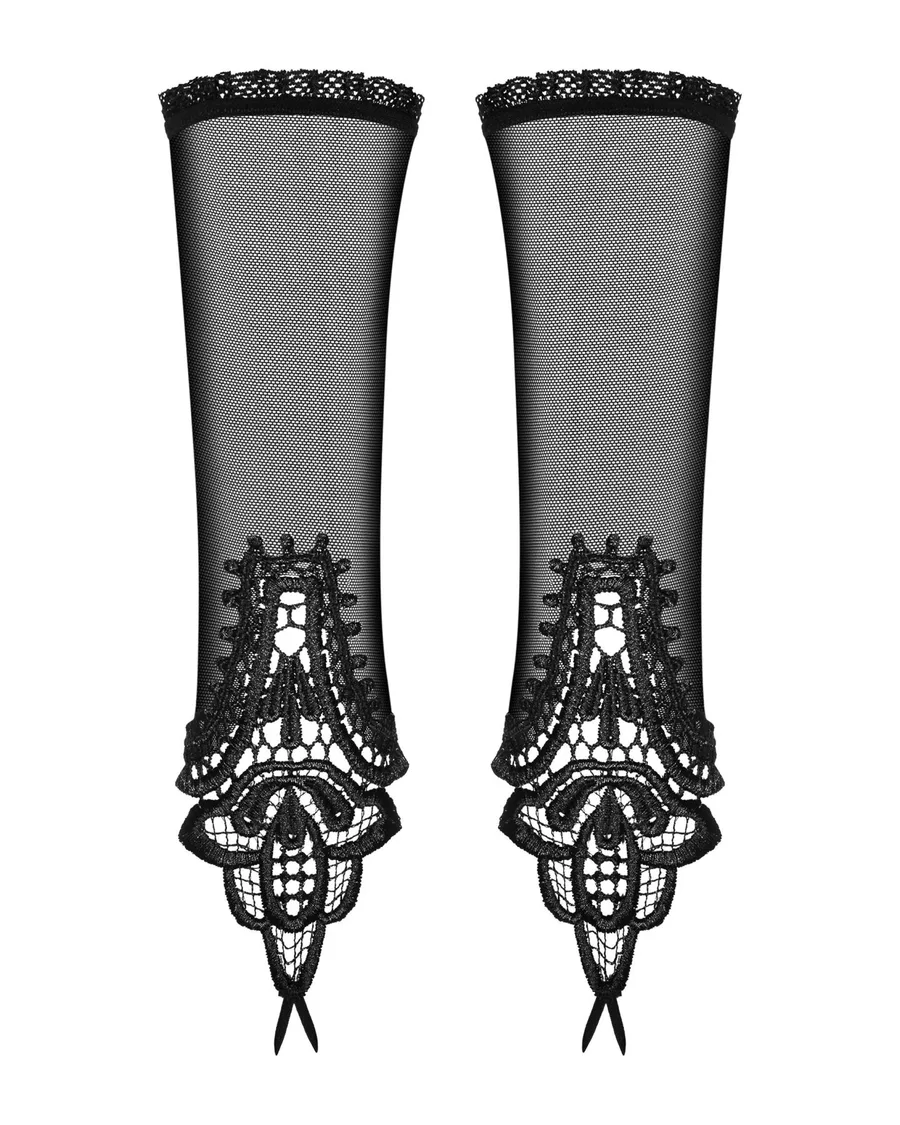 Сетчатые митенки с кружевом Obsessive Luiza mittens One size, черные