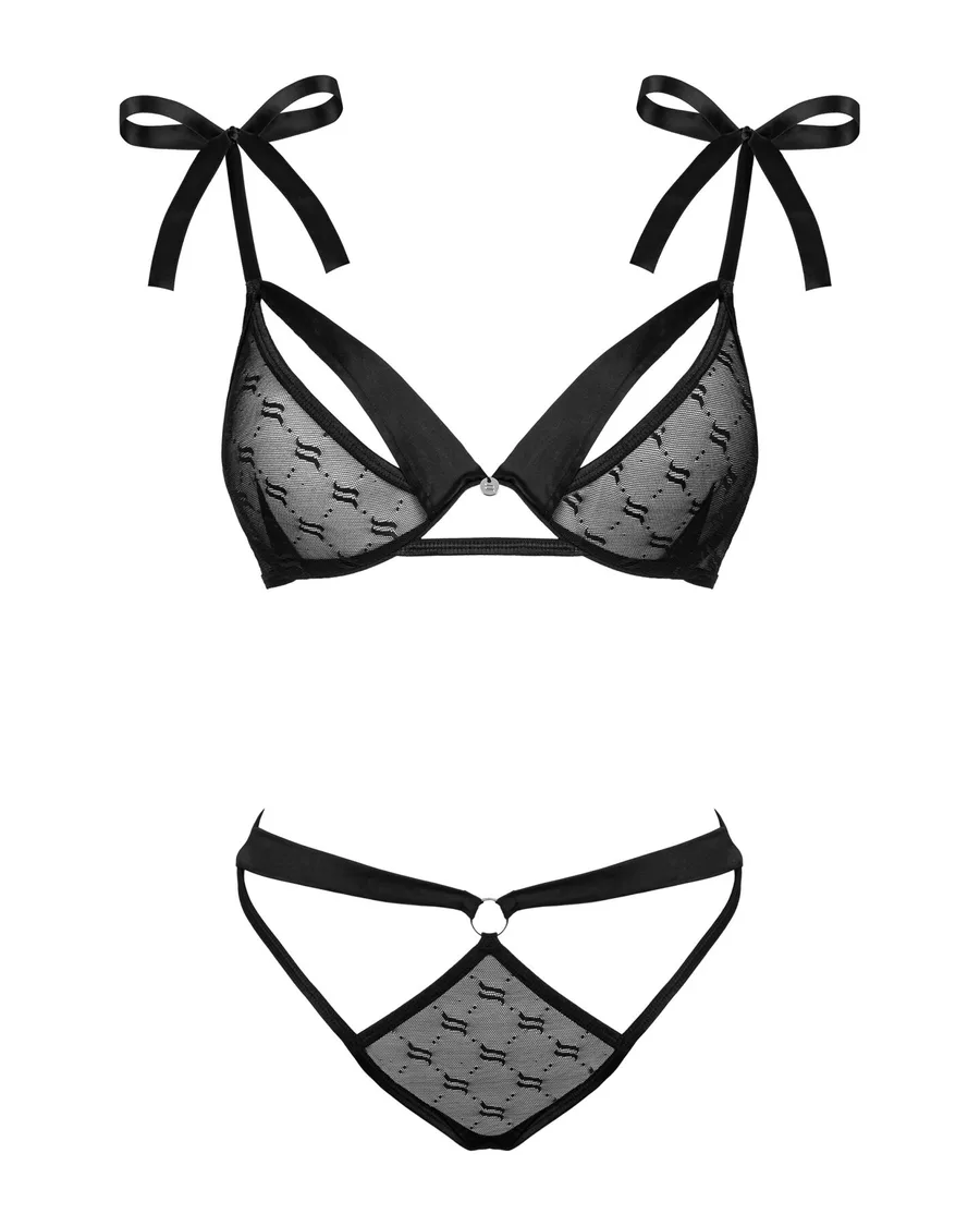 Напівпрозорий еротичний комплект Obsessive Obsessivia 2-pcs set black S/M, бюстгальтер та трусики