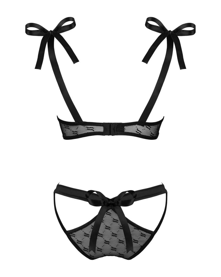 Напівпрозорий еротичний комплект Obsessive Obsessivia 2-pcs set black S/M, бюстгальтер та трусики