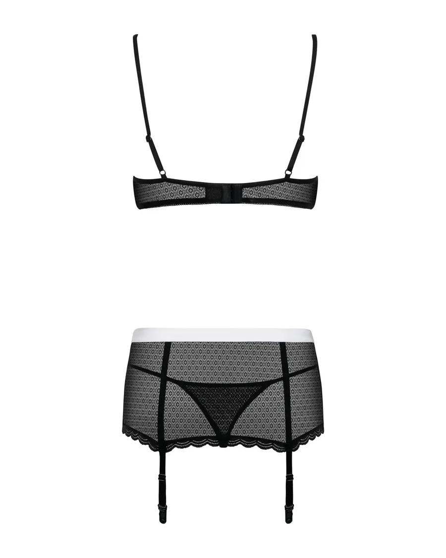Эротический костюм горничной Obsessive Maidme set 5pcs L/XL, бюстгальтер, пояс с фартуком, чулки, ст