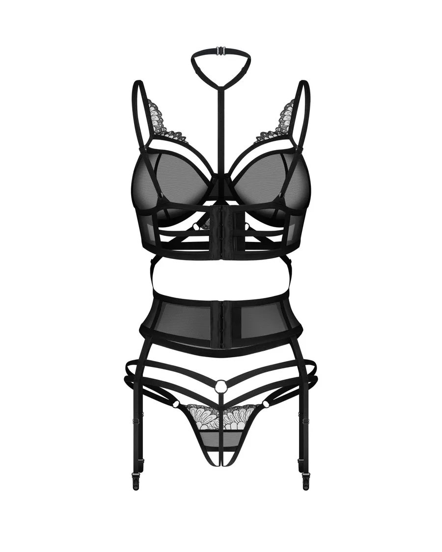 Комплект Obsessive Premisis Black 3-pcs crotchless set L/XL