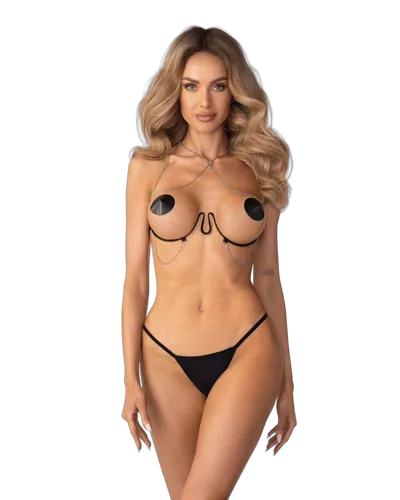 Украшение на тело Obsessive Lustique Black harness bra S/M/L