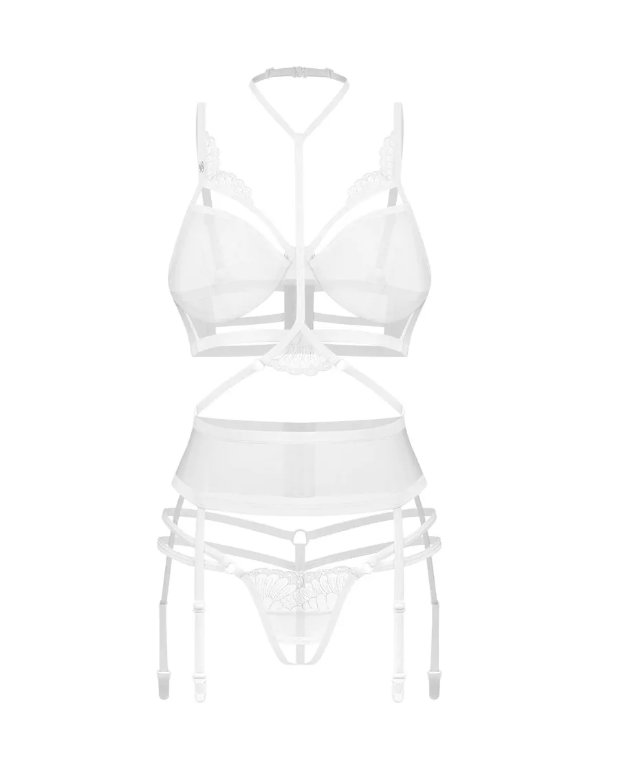 Комплект Obsessive Premisis White 3-pcs crotchless set L/XL