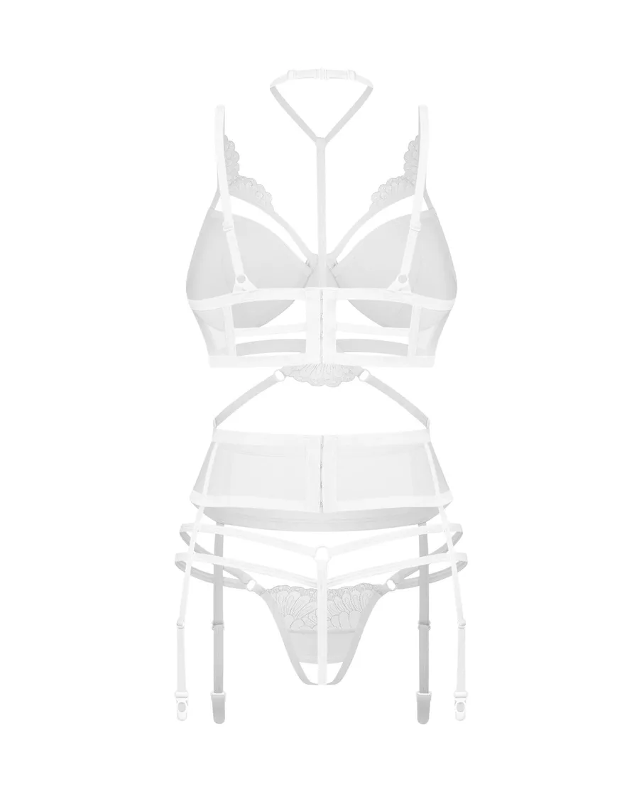 Комплект Obsessive Premisis White 3-pcs crotchless set 2XL/3X