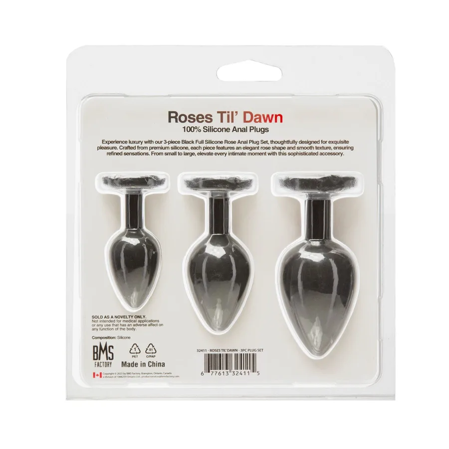 Набор силиконовых анальных пробок BMS Roses Til’ Dawn Silicone Anal Plug Kit Starter Kit Black