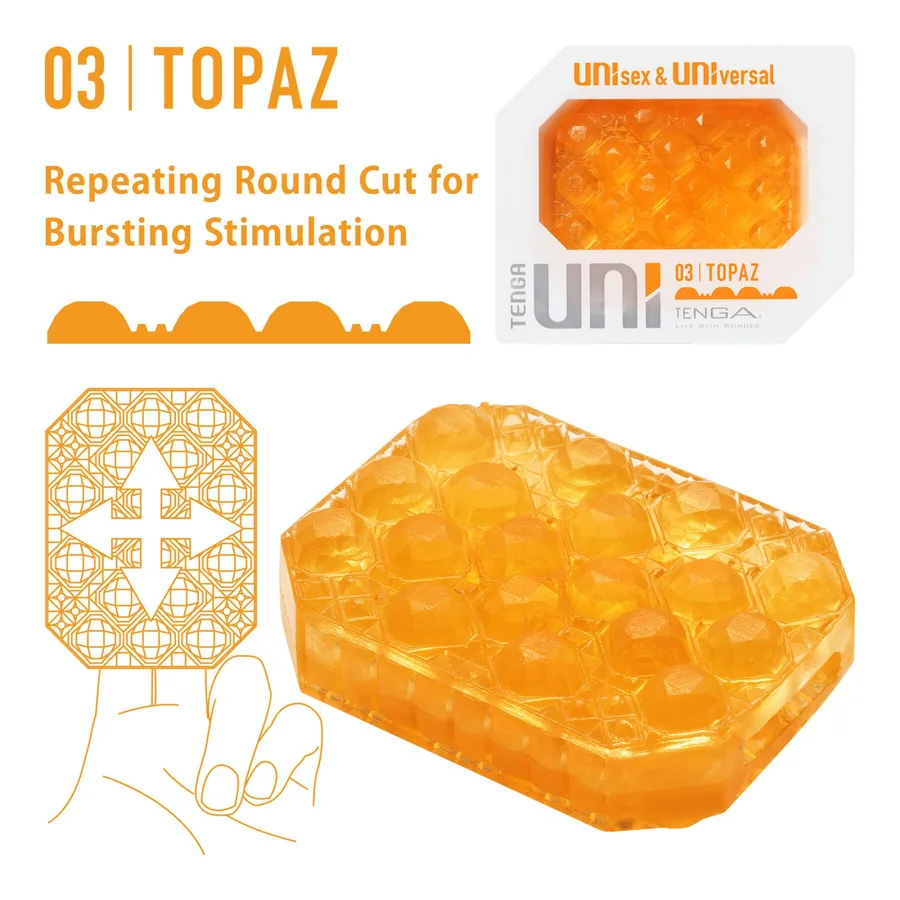Унисекс-стимулятор Tenga UNI Topaz, оранжевый, рельеф в виде бугорков, лубрикант в комплекте