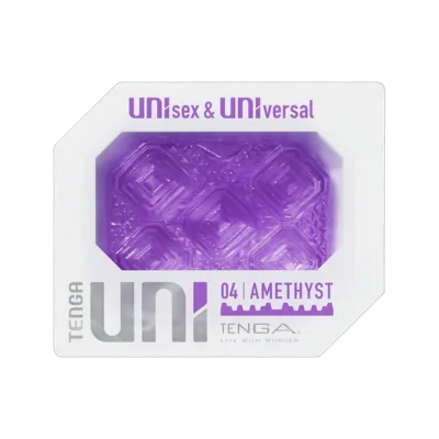 Унісекс-стимулятор Tenga UNI Amethyst, фіолетовий, візерунок у вигляді рельєфних квадратів, лубрикант у комплекті