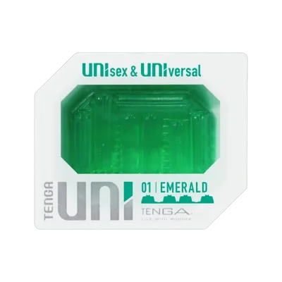 Унісекс-стимулятор Tenga UNI Emerald, зелений, з геометричним рельєфом, лубрикант у комплекті