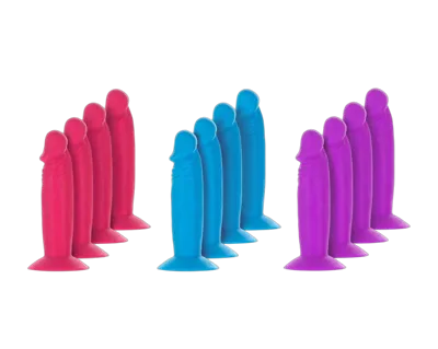 Набір фалоімітаторів ADDICTION Silly Willy 3.3” Silicone Dildo, 3 кольори, 12 шт