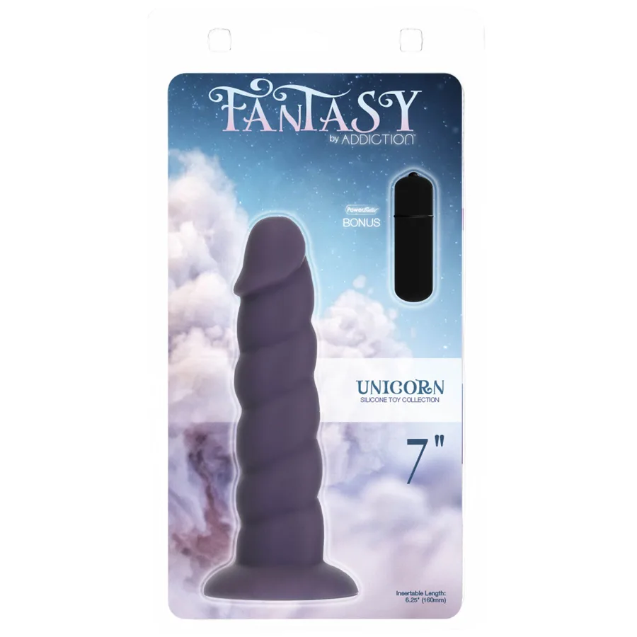 Фаллоимитатор Fantasy by Addiction Unicorn Dildo 7” Purple, вибропуля в подарок