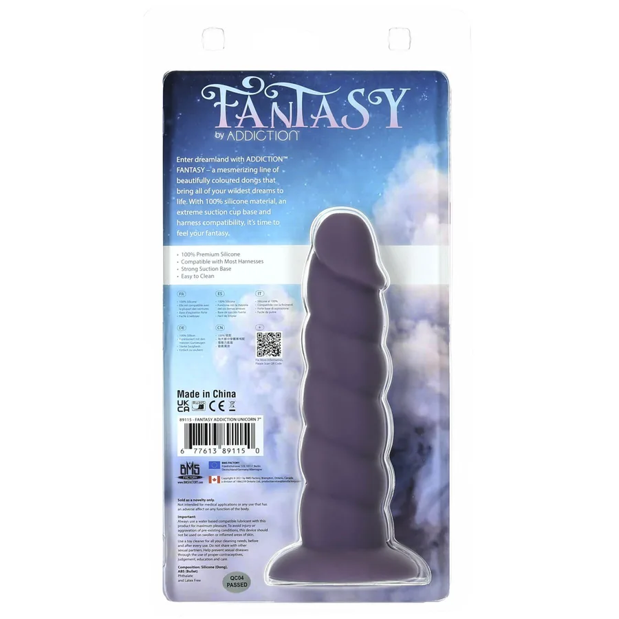 Фаллоимитатор Fantasy by Addiction Unicorn Dildo 7” Purple, вибропуля в подарок