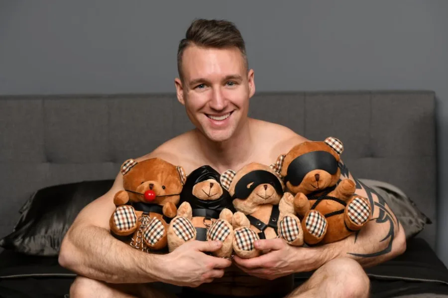 Плюшевый медвежонок ROPE Teddy Bear БДСМ в кожаной маске и обвязке, 22x16x12 см