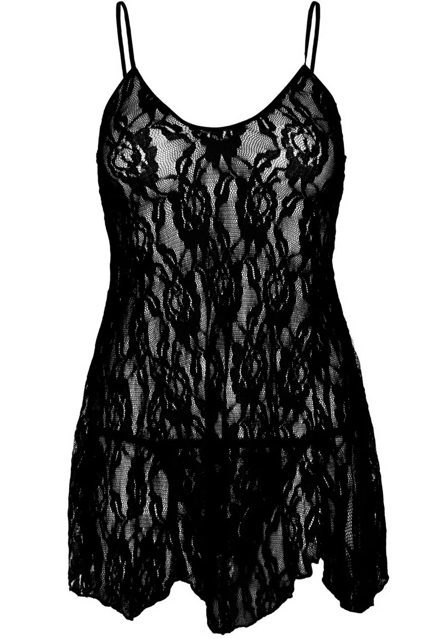 Сорочка беби-долл Leg Avenue Rose Lace Flair Chemise Black, One Size