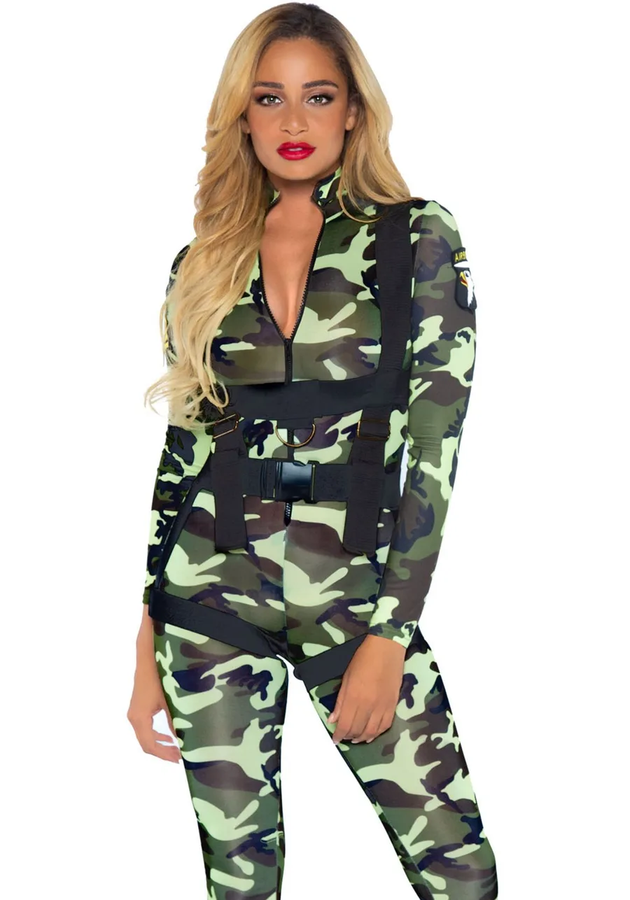Эротический костюм десантницы Leg Avenue Pretty Paratrooper S, комбинезон, портупея