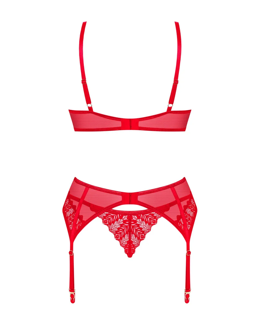 Комплект Obsessive Ingridia 3-pcs set XL/2XL, красный, бюстгальтер, стринги, пояс