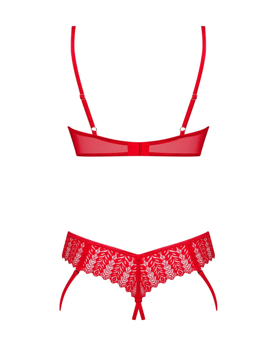 Комплект Obsessive Ingridia 2-pcs crotchless set XL/2XL, красный, с доступом, открытая грудь