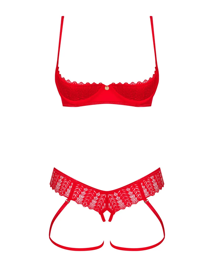 Комплект Obsessive Ingridia 2-pcs crotchless set XL/2XL, красный, с доступом, открытая грудь