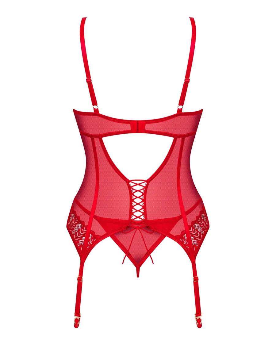 Комплект корсет и стринги Obsessive Ingridia corset & thong XL/2XL, красный