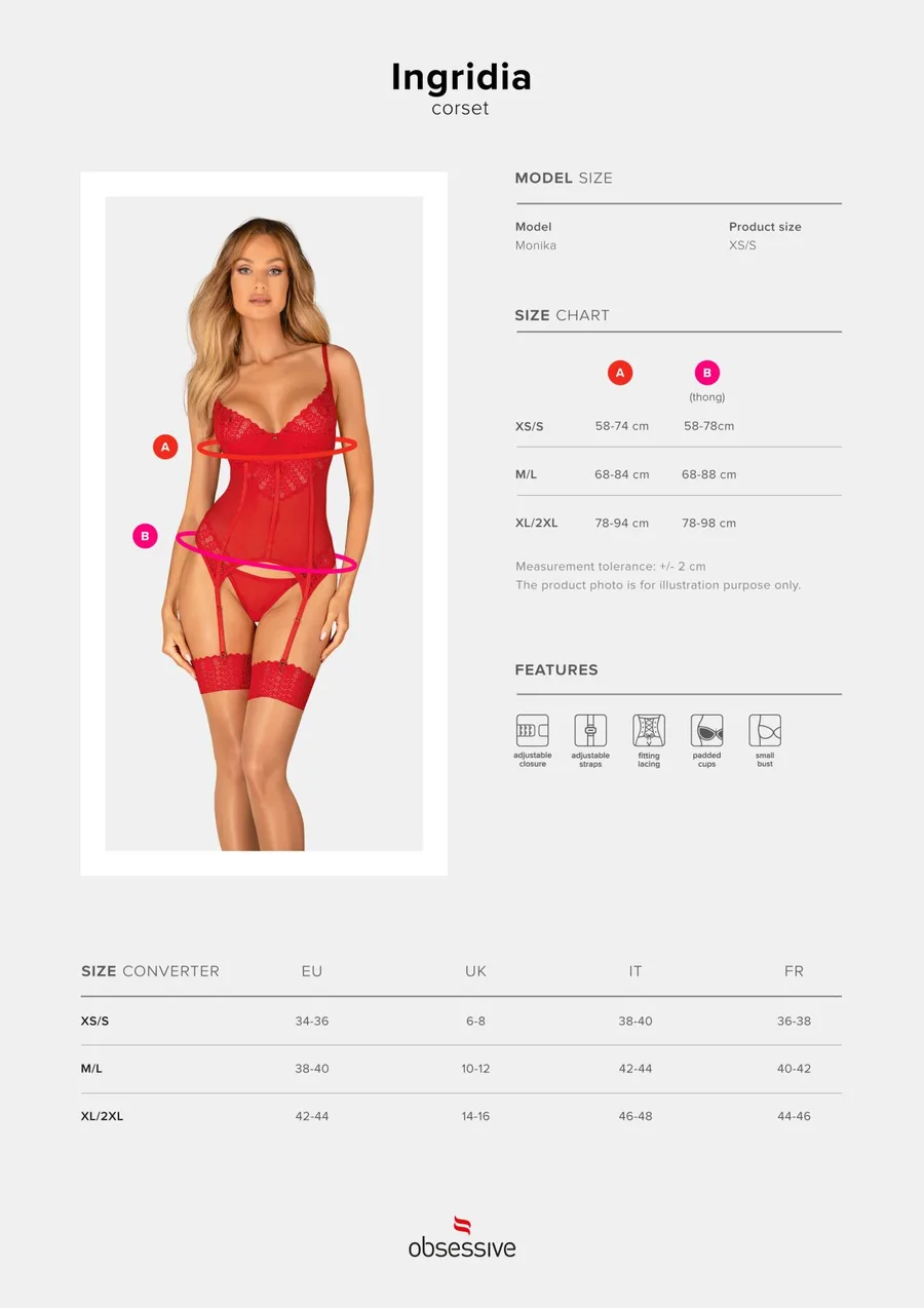 Комплект корсет и стринги Obsessive Ingridia corset & thong XL/2XL, красный