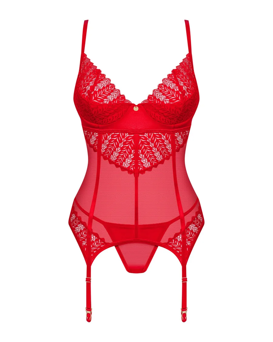 Комплект корсет и стринги Obsessive Ingridia corset & thong XL/2XL, красный