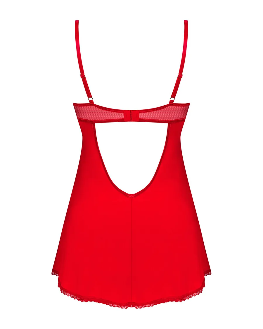 Пеньюар Obsessive Ingridia chemise & thong XL/2XL, червоний, сорочка, стрінги