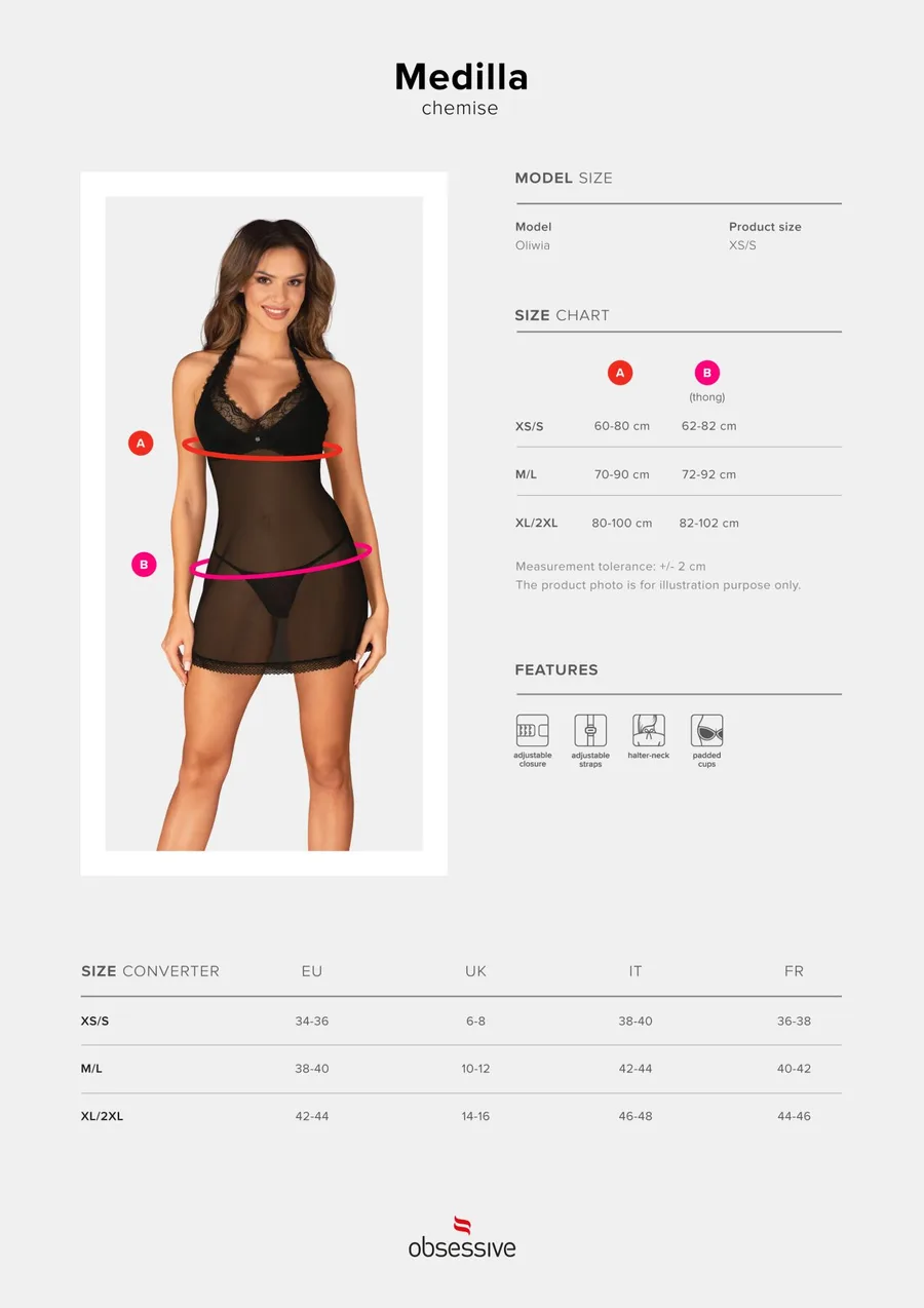 Пеньюар Obsessive Medilla chemise & thong XS/S