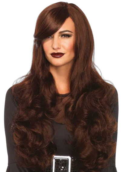 Волнистый парик с косой челкой Leg Avenue Long Wavy Wig 68 см, коричневый
