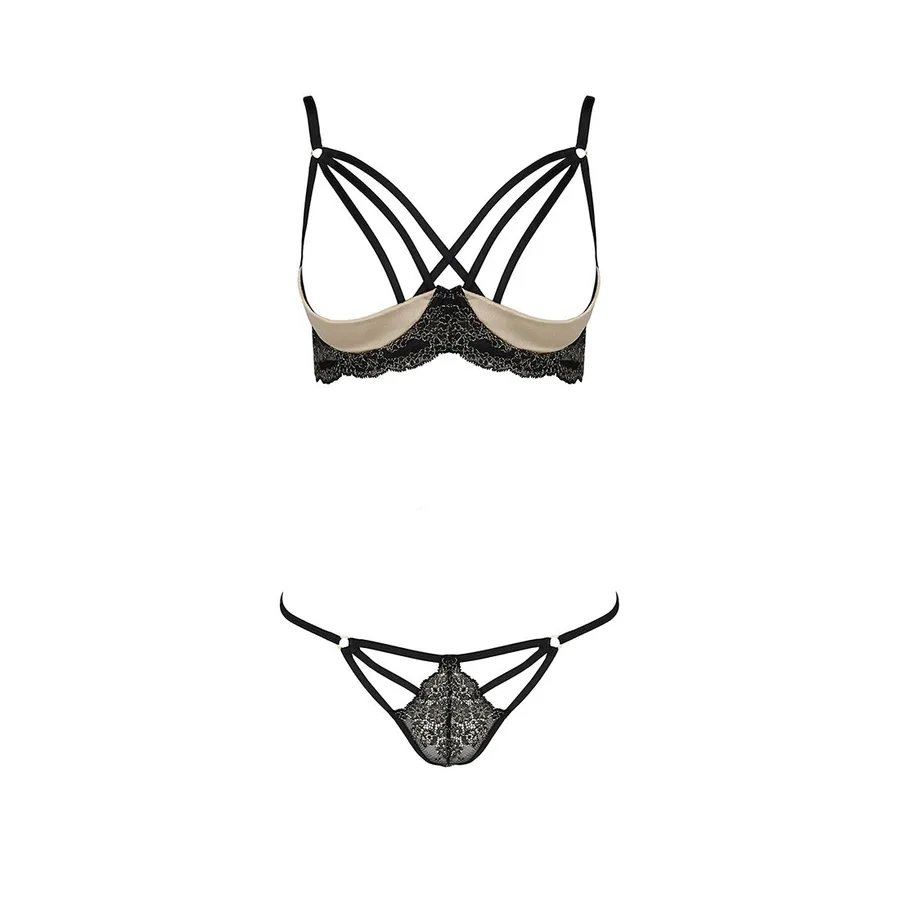 Комплект белья Passion Exclusive VALERY SET OpenBra XXL/XXXL, black, стрэпы, трусики, открытый лиф