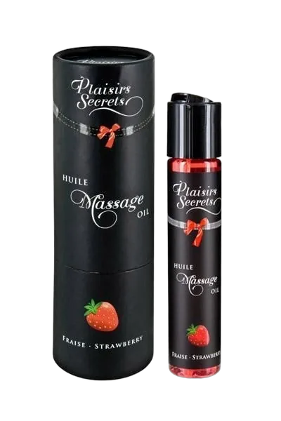 Масажна олія Plaisirs Secrets Strawberry (59 мл) з афродизіаками, їстівна, подарункове паковання
