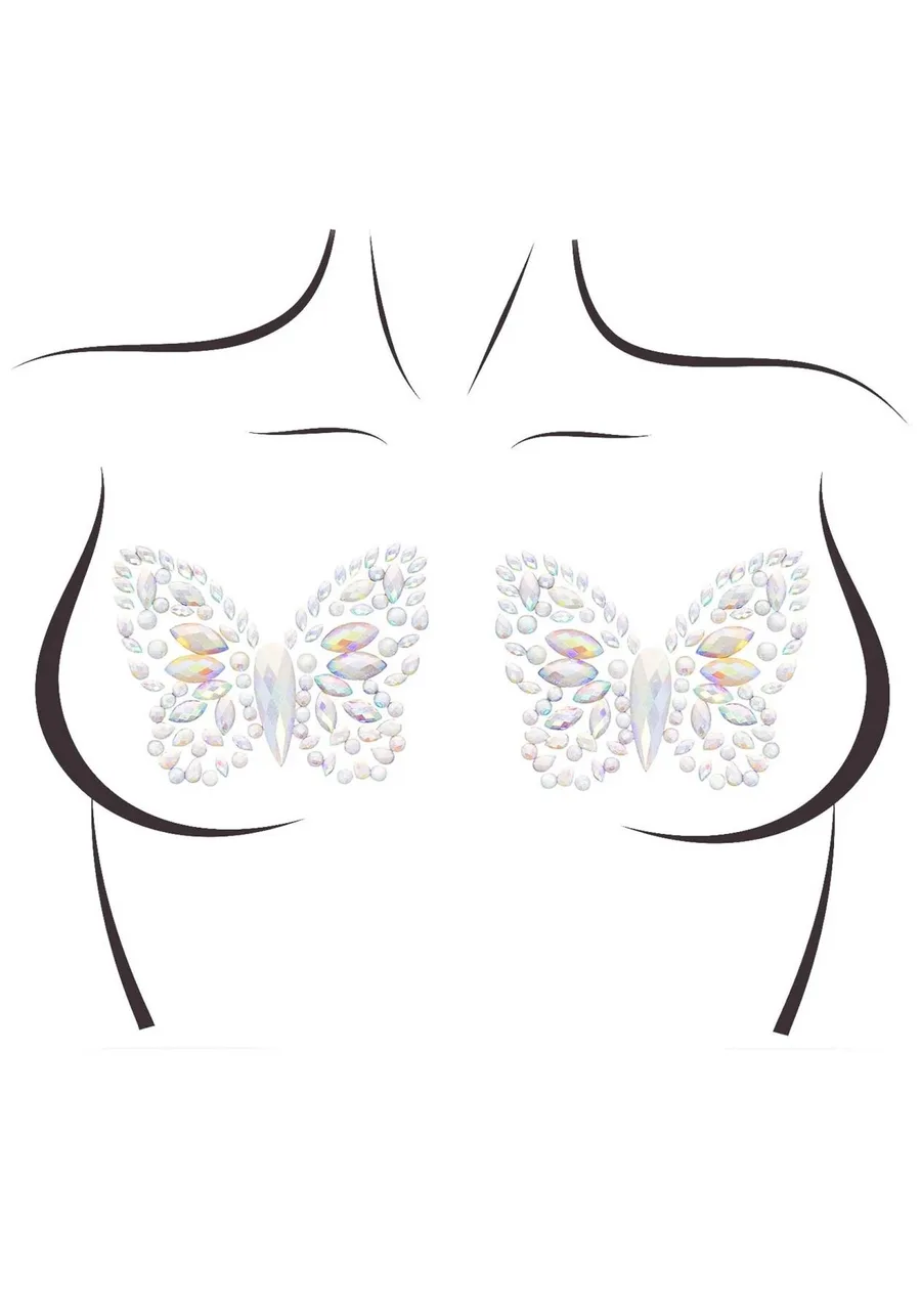 Пэстис-бабочки из кристаллов Leg Avenue Chrysallis nipple sticker, наклейки, светятся в темноте