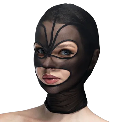 Маска серце сітка з відкритим ротом та очима Feral Feelings - Hearts Mask Black/Black