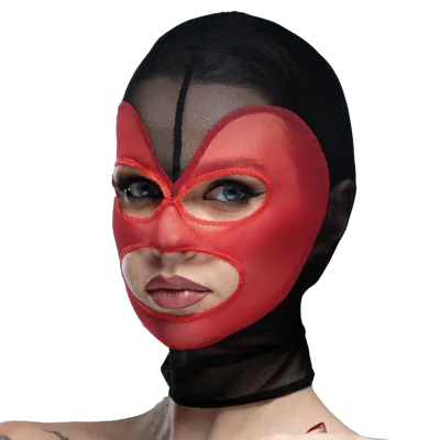 Маска серце сітка з відкритим ротом та очима Feral Feelings - Hearts Mask Black/Red