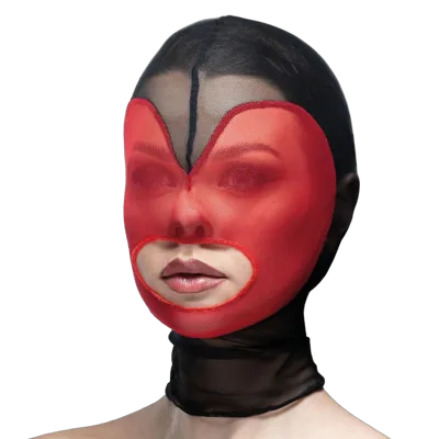 Маска серце сітка з відкритим ротом Feral Feelings - Hearts Mask Black/Red