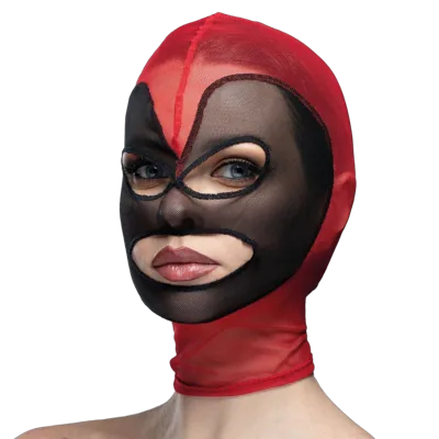 Маска серце сітка з відкритим ротом та очима Feral Feelings - Hearts Mask Red/Black