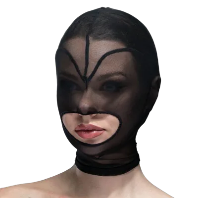 Маска серце сітка з відкритим ротом Feral Feelings - Hearts Mask Black/Black