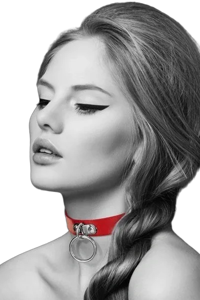 Чокер з кільцем для повідця Bijoux Pour Toi - FETISH Red, екошкіра