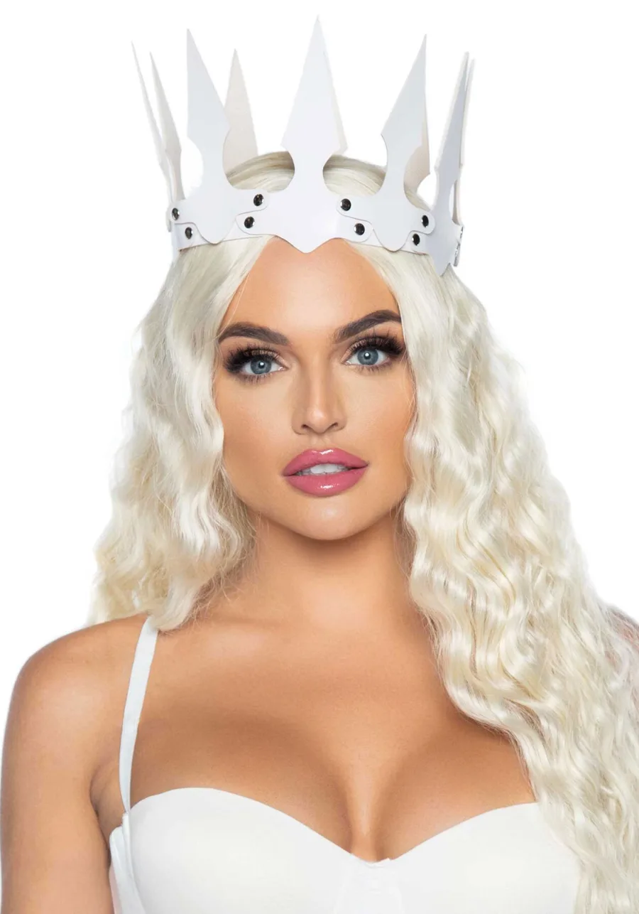Корона злой королевы Leg Avenue Faux leather spiked crown White, искусственная кожа, заклепки
