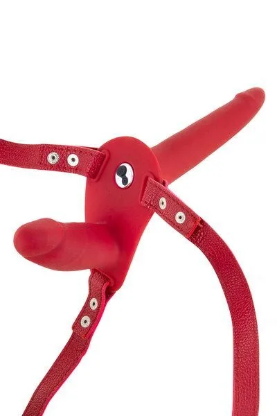 Подвійний страпон з вібрацією Fetish Tentation Vibrating Strap-On Red (м'яте паковання!!!)