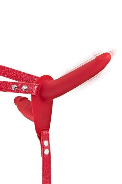 Подвійний страпон з вібрацією Fetish Tentation Vibrating Strap-On Red (м'яте паковання!!!)