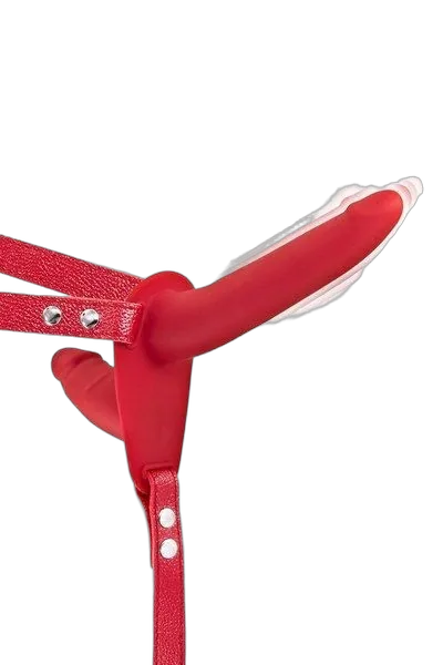 Подвійний страпон з вібрацією Fetish Tentation Vibrating Strap-On Red (м'яте паковання!!!)