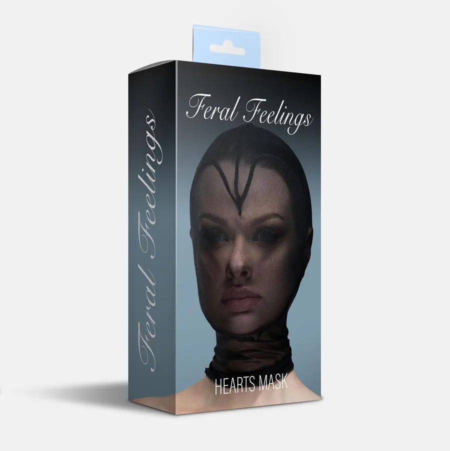 Маска сердце сетка с полностью закрытым лицом Feral Feelings - Hearts Mask Black/Black