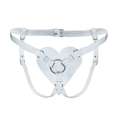 Трусики Серце для страпону з натуральної шкіри Feral Feelings - Hearts Strap-on Belt White