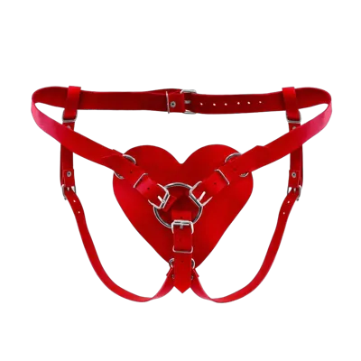 Трусики Серце для страпону з натуральної шкіри Feral Feelings - Hearts Strap-on Belt Red