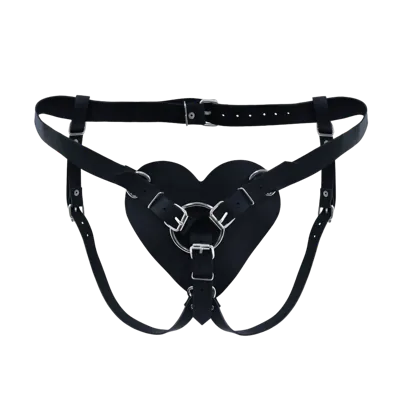 Трусики Серце для страпону з натуральної шкіри Feral Feelings - Hearts Strap-on Belt Black