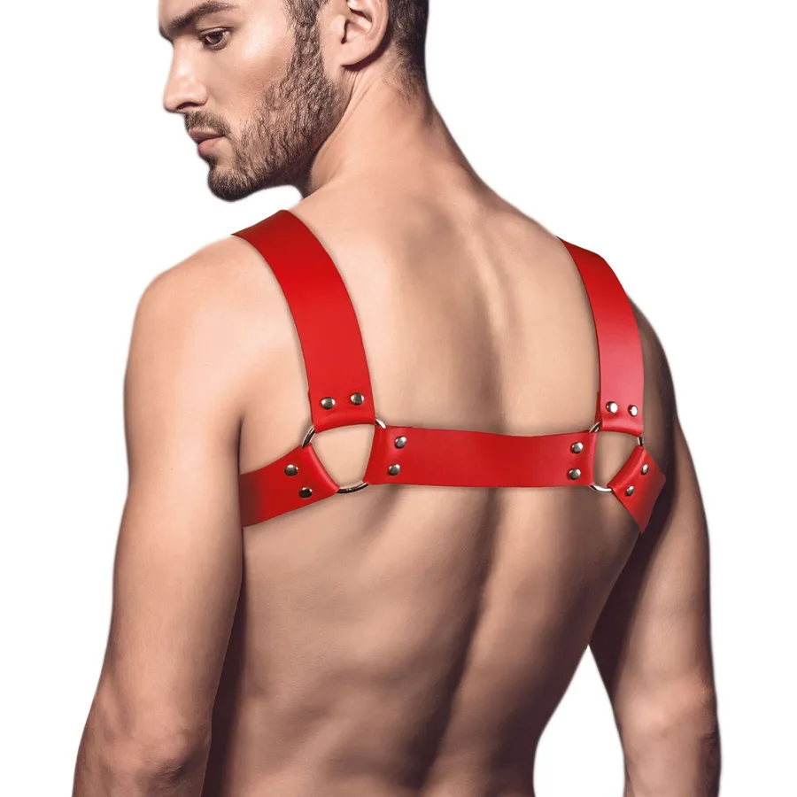 Мужская портупея на грудь из натуральной кожи Feral Feelings - Bulldog Harness Red