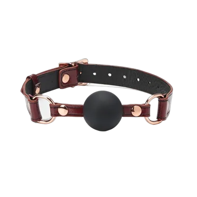 Силіконовий кляп Liebe Seele Wine Red Ball Gag, діаметр кульки 4,3 см, ремінь із натуральної шкіри