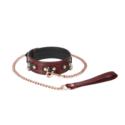 Шкіряний нашийник з повідцем Liebe Seele Wine Red Collar and Leash, 3 кільця для кріплення